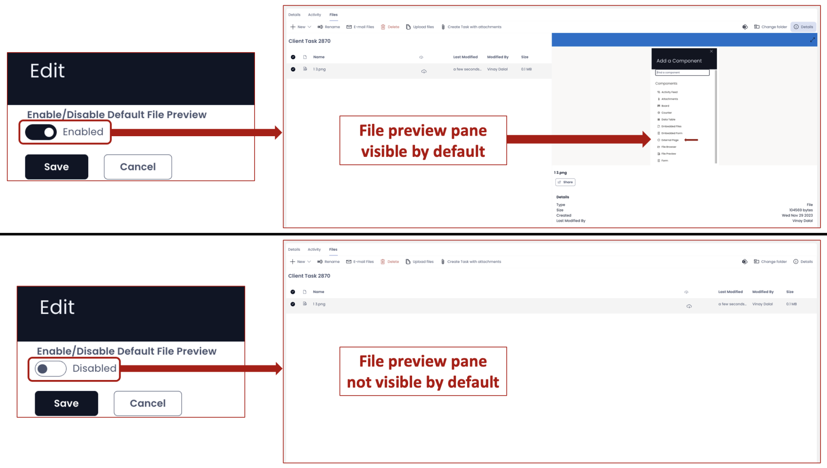 Toggling default preview state